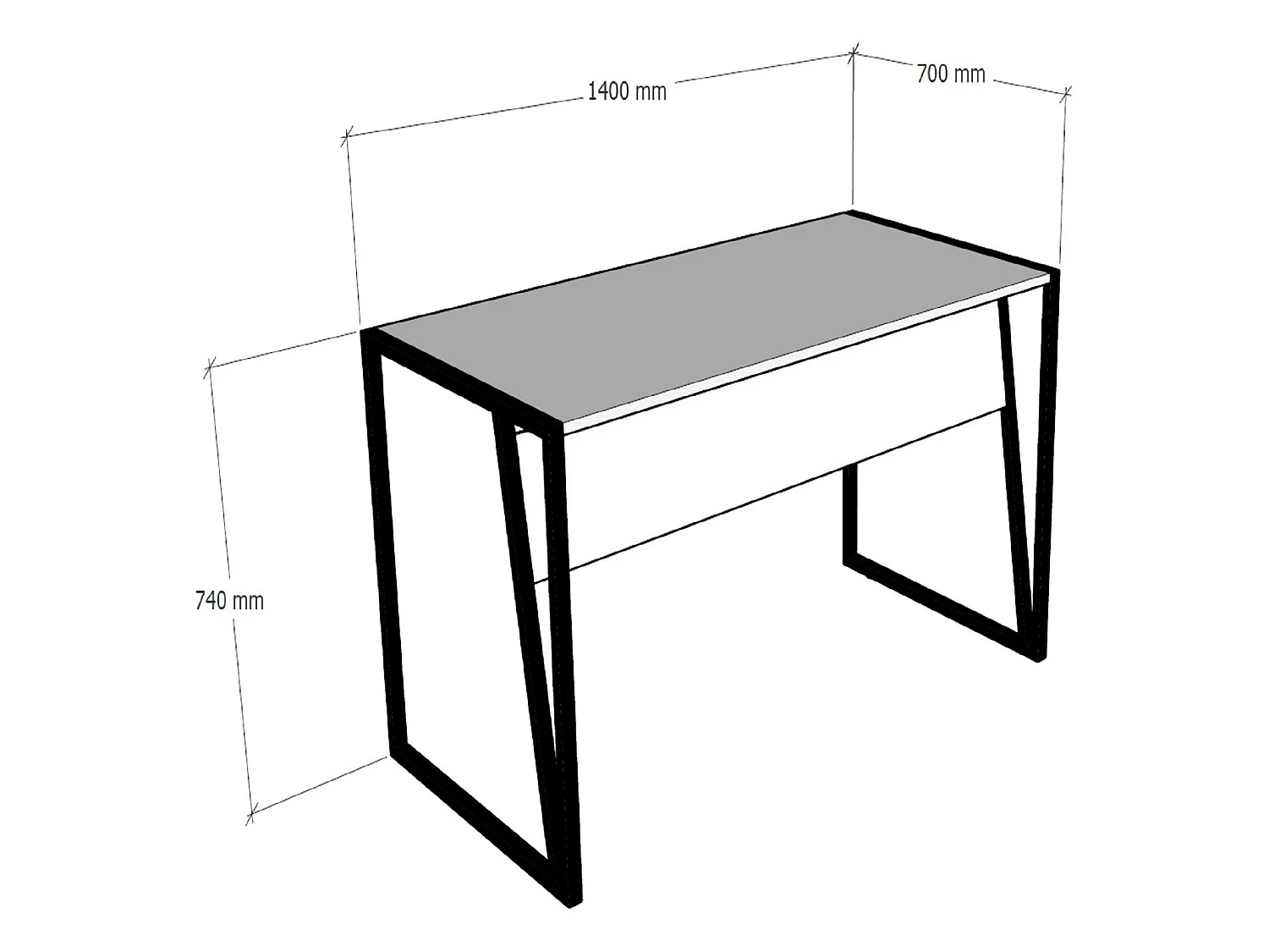 Schreibtisch Frascati, eine Platte, 140x70x74h cm Eichenbraun, Plattenschattierung Eiche, Gestellfarbe Schwarz