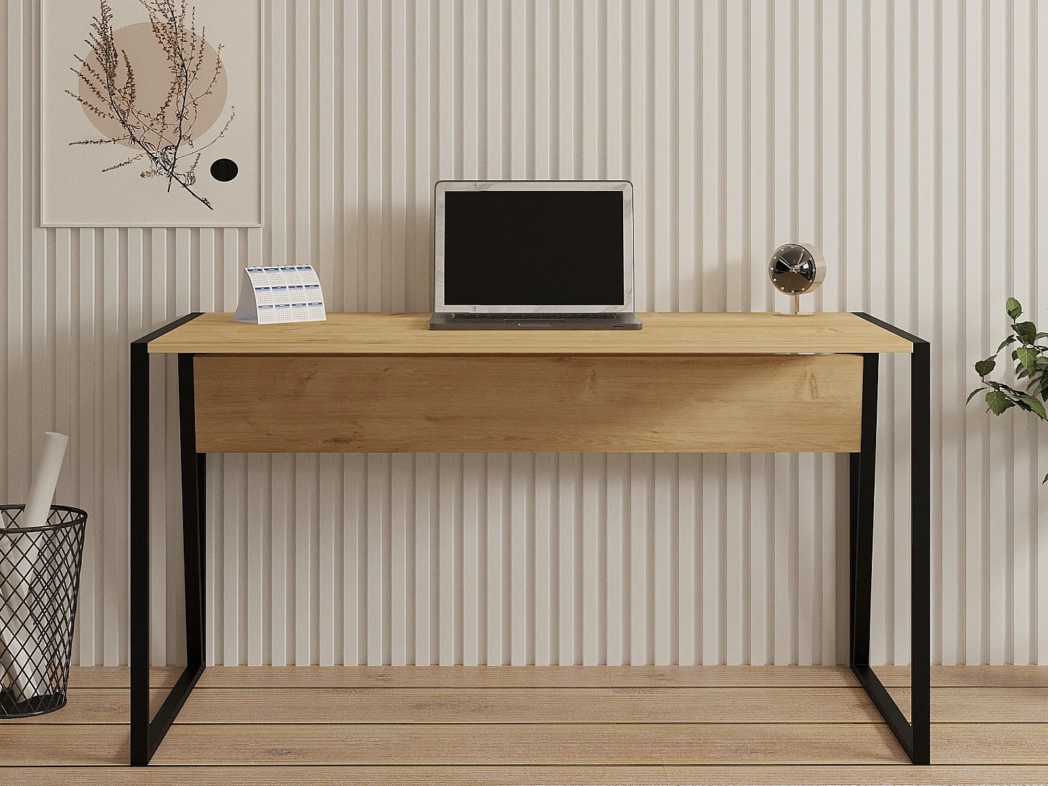 Schreibtisch Frascati, eine Platte, 140x70x74h cm Eichenbraun, Plattenschattierung Eiche, Gestellfarbe Schwarz
