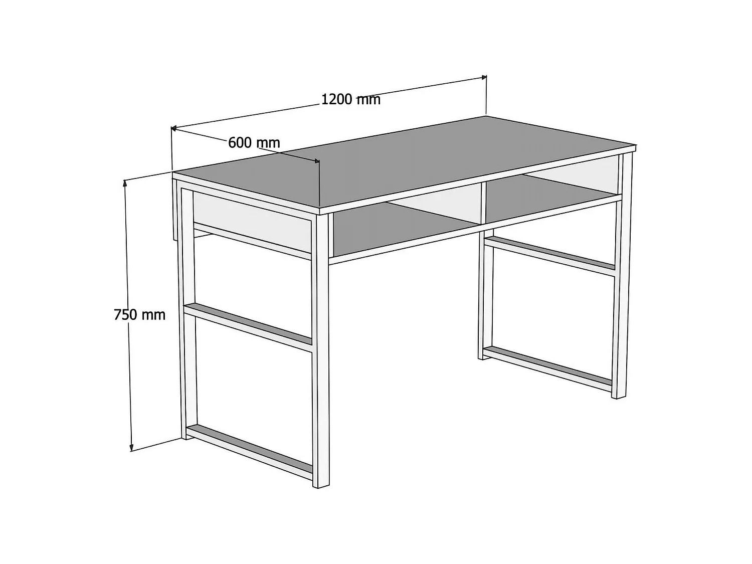Bureau Samo, 3 étagères, 120x60x75h cm Noyer, 2 compartiments, plateau marron