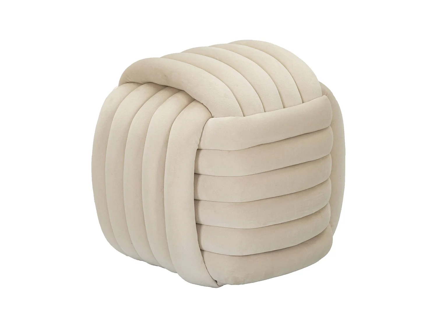 Bollende poef, kubusvorm, 45x45x45h cm wit/crème, draagvermogen 100 kg, frame van gemelamineerd hout
