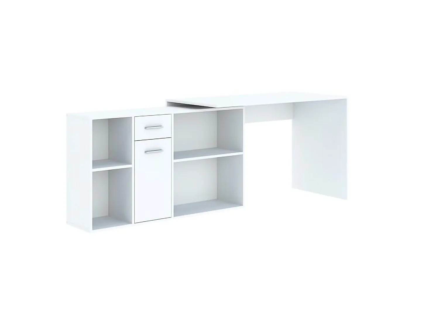 Bureau Linéaire, Modulable, 122x120x75h cm Blanc, Angle, un Tiroir