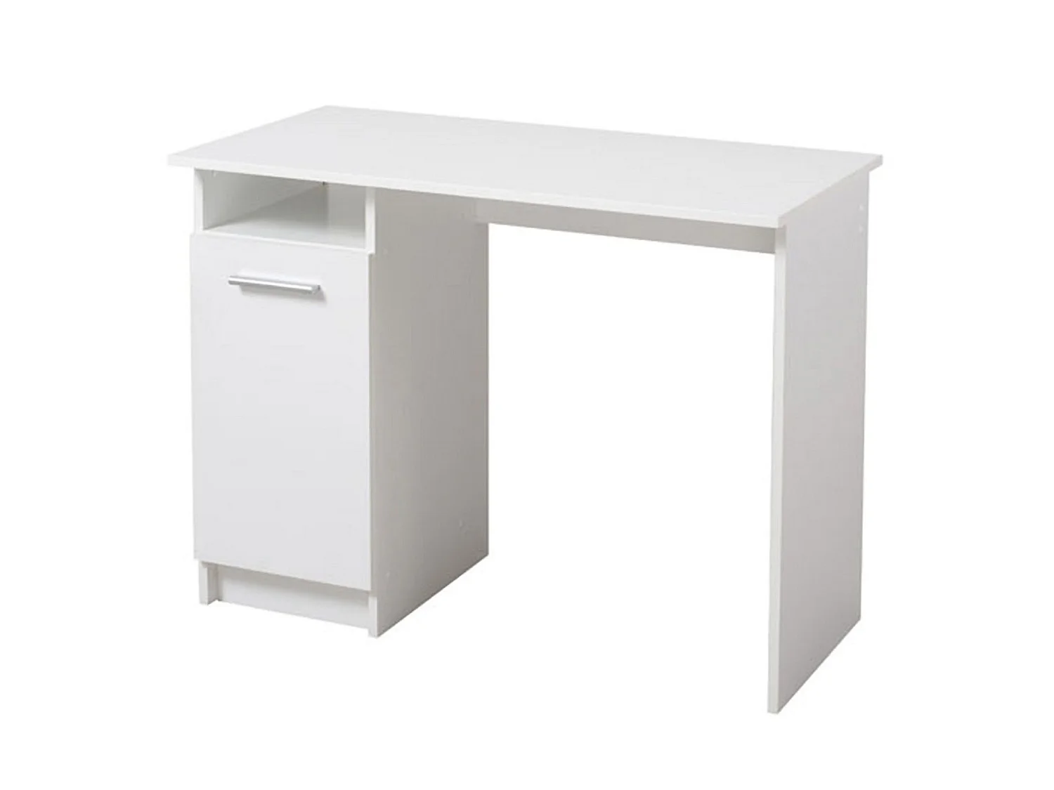 Bureau Tiriolo, 2 Étagères, 100x50x75h cm Blanc Mat, 3 Compartiments, Une porte