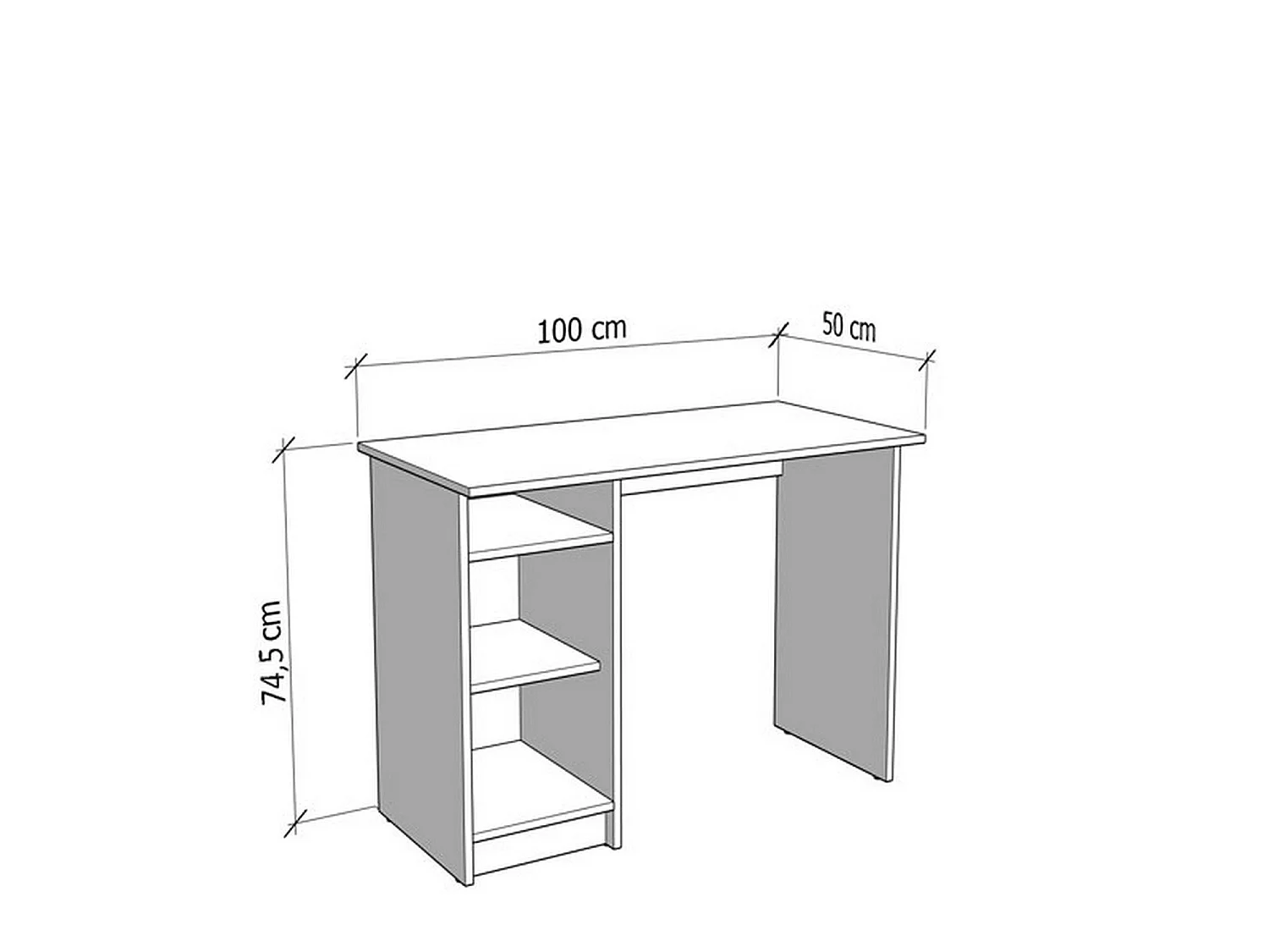 Bureau Tiriolo, 2 Étagères, 100x50x75h cm Blanc Mat, 3 Compartiments, Une porte