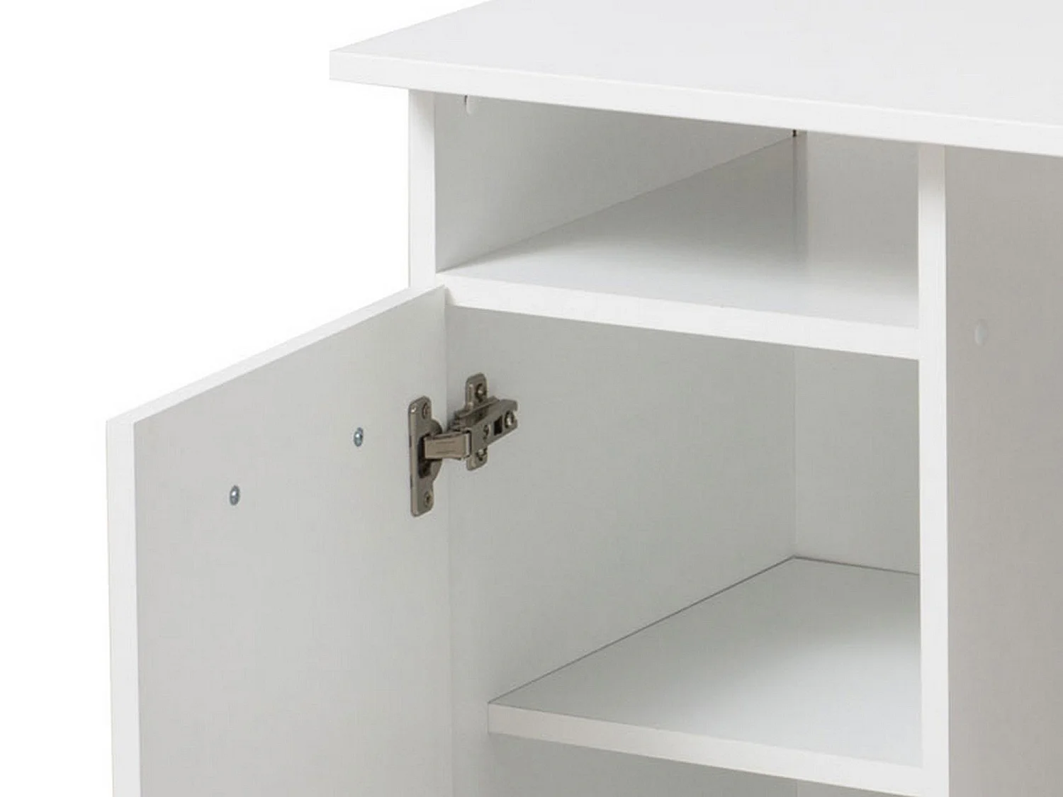 Bureau Tiriolo, 2 Étagères, 100x50x75h cm Blanc Mat, 3 Compartiments, Une porte