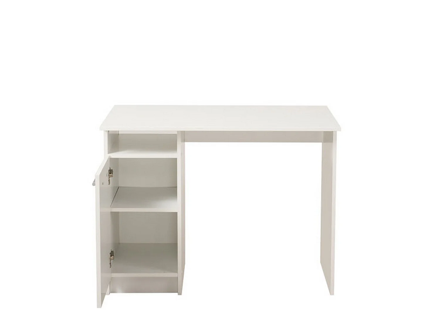 Bureau Tiriolo, 2 Étagères, 100x50x75h cm Blanc Mat, 3 Compartiments, Une porte