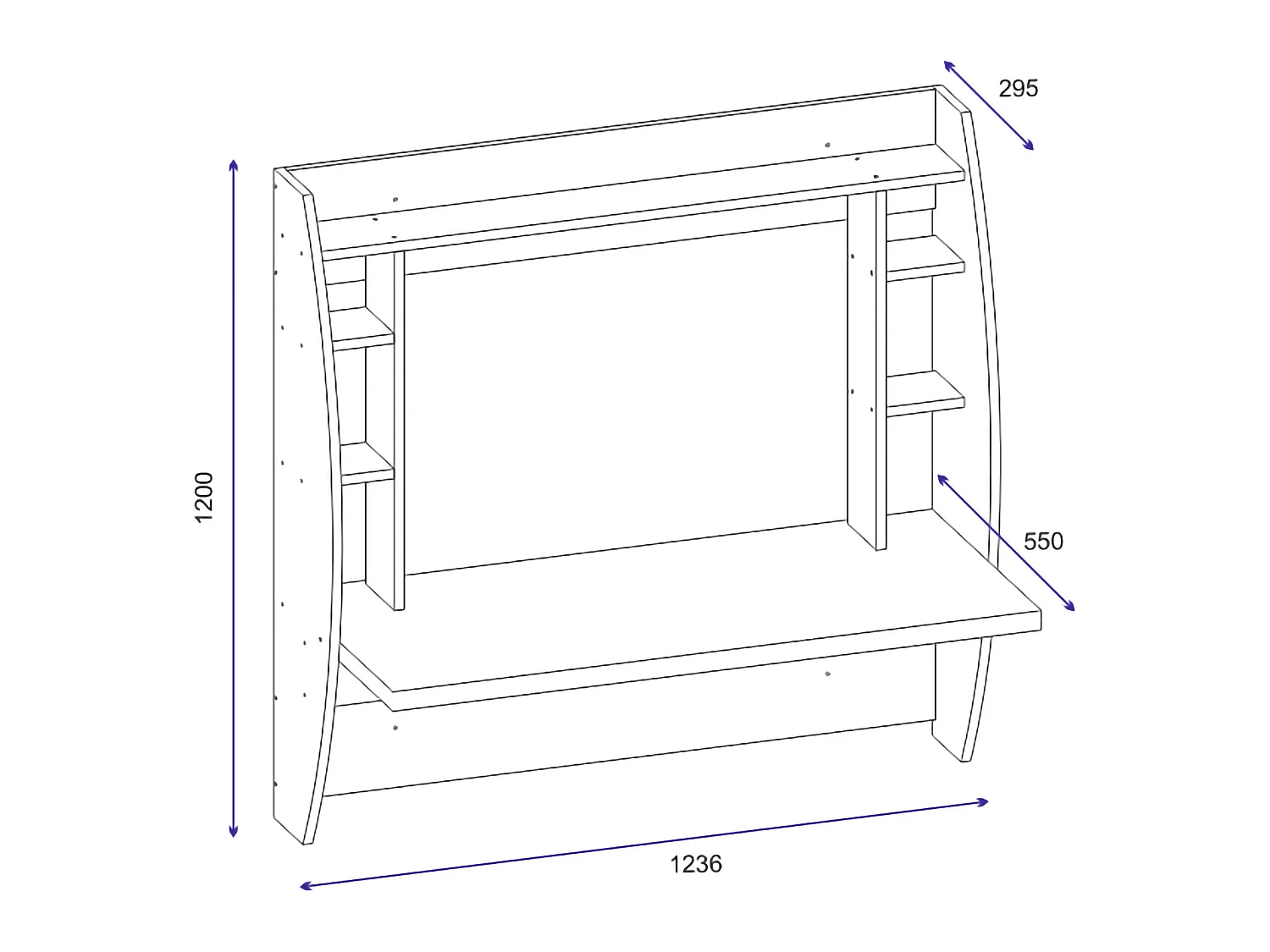 Bureau Buronzo, 6 étagères, 124x55x120h cm Blanc, Une porte, 6 compartiments