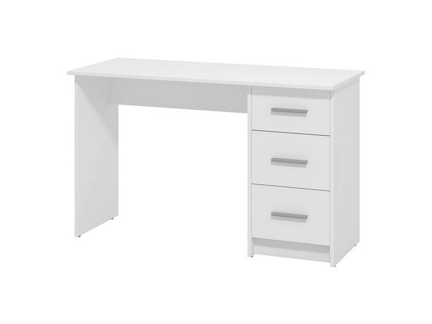 Bureau Rifiano, un plateau, 121x50x75h cm blanc, 3 tiroirs, poignées incluses
