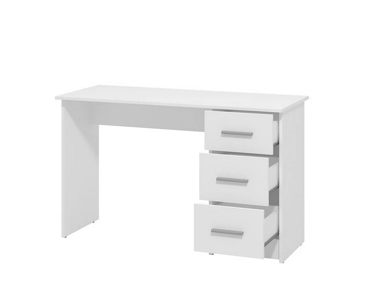 Bureau Rifiano, un plateau, 121x50x75h cm blanc, 3 tiroirs, poignées incluses
