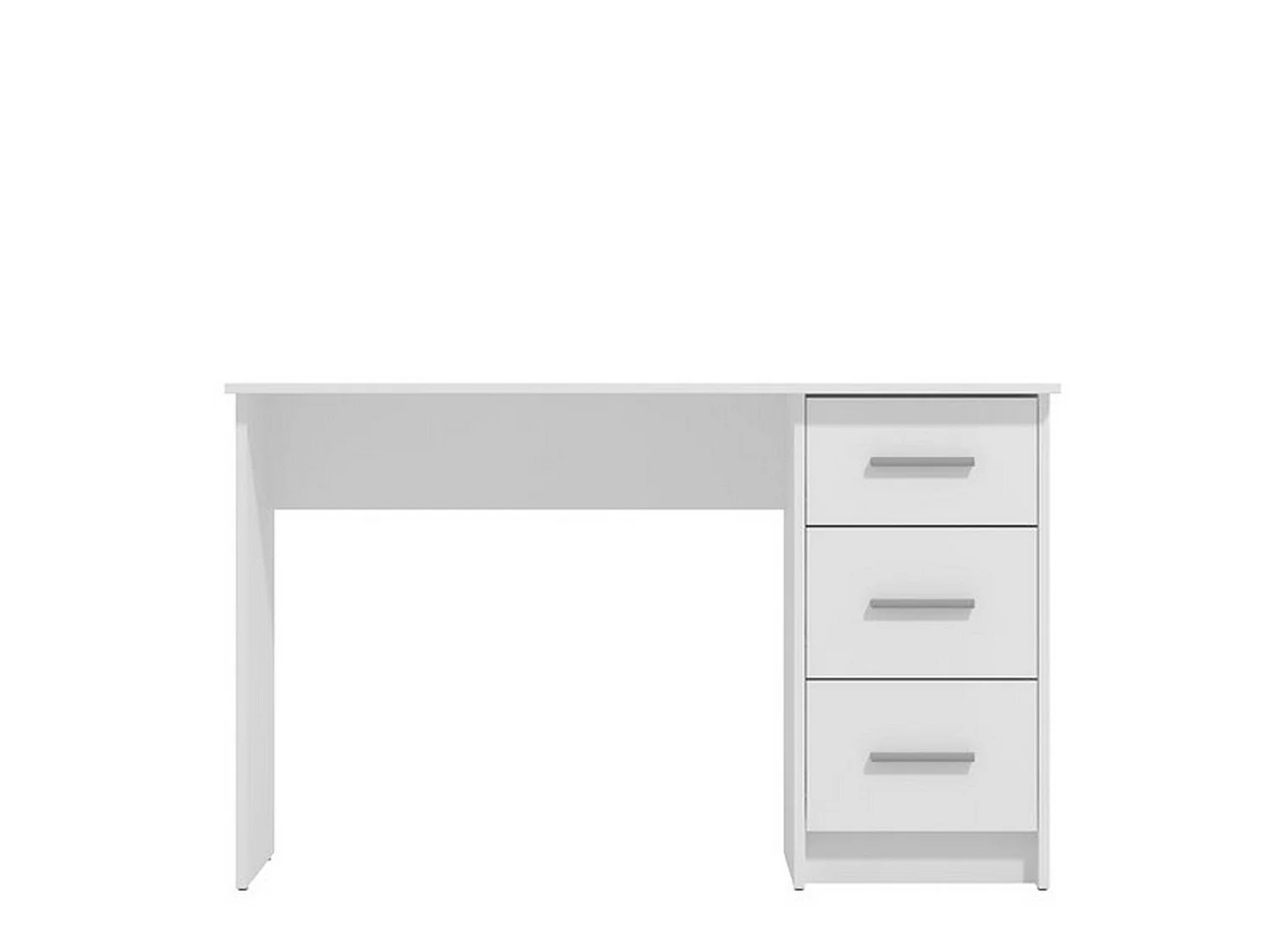 Bureau Rifiano, un plateau, 121x50x75h cm blanc, 3 tiroirs, poignées incluses