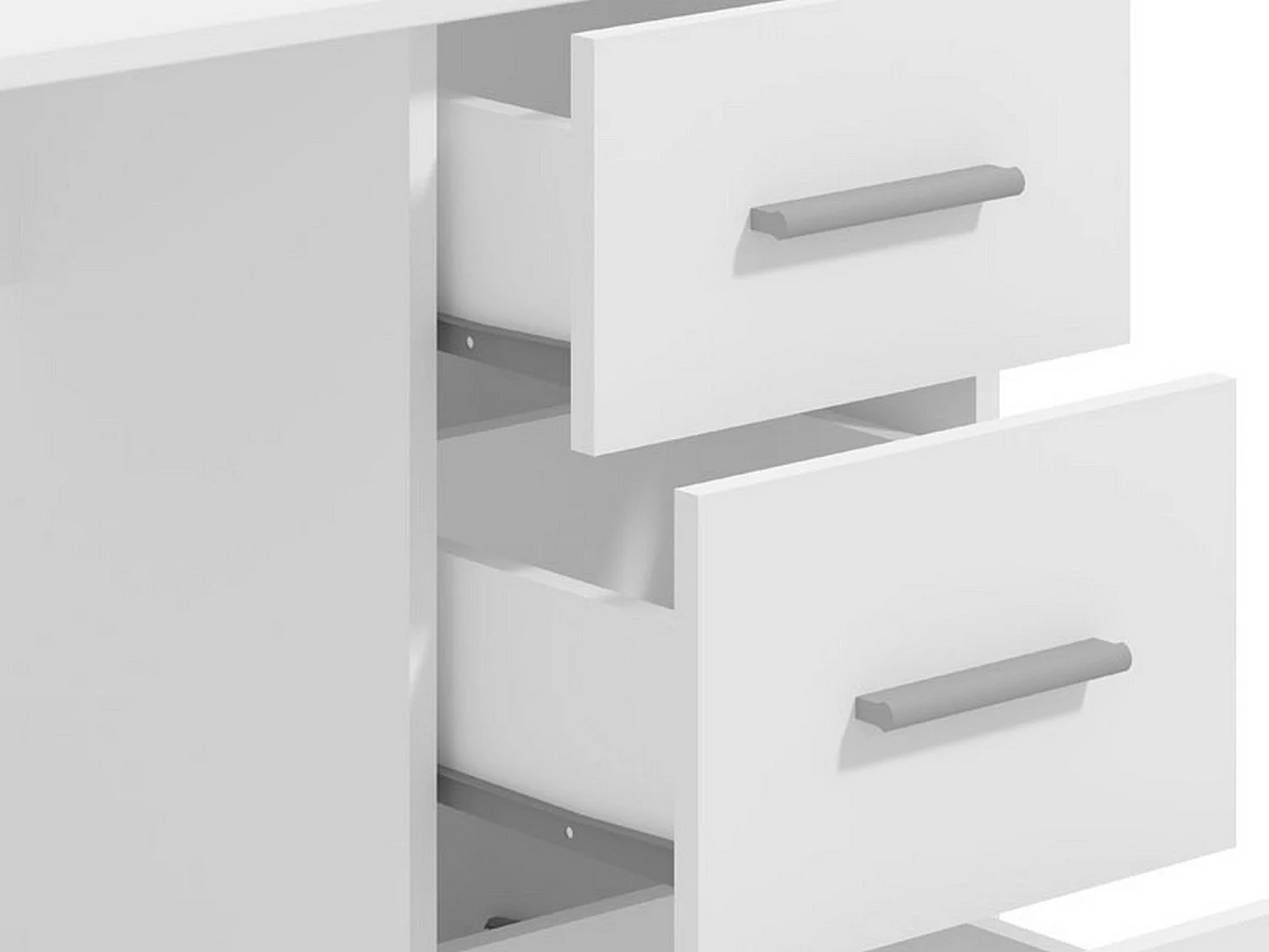 Bureau Rifiano, un plateau, 121x50x75h cm blanc, 3 tiroirs, poignées incluses