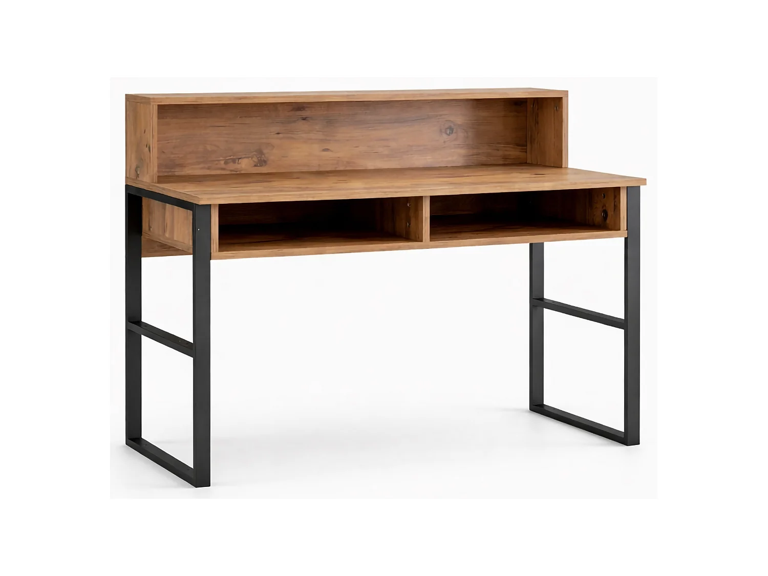 Bureau Tramonti, 4 étagères, 120x55x96h cm Noyer marron, 2 compartiments, Plateau marron