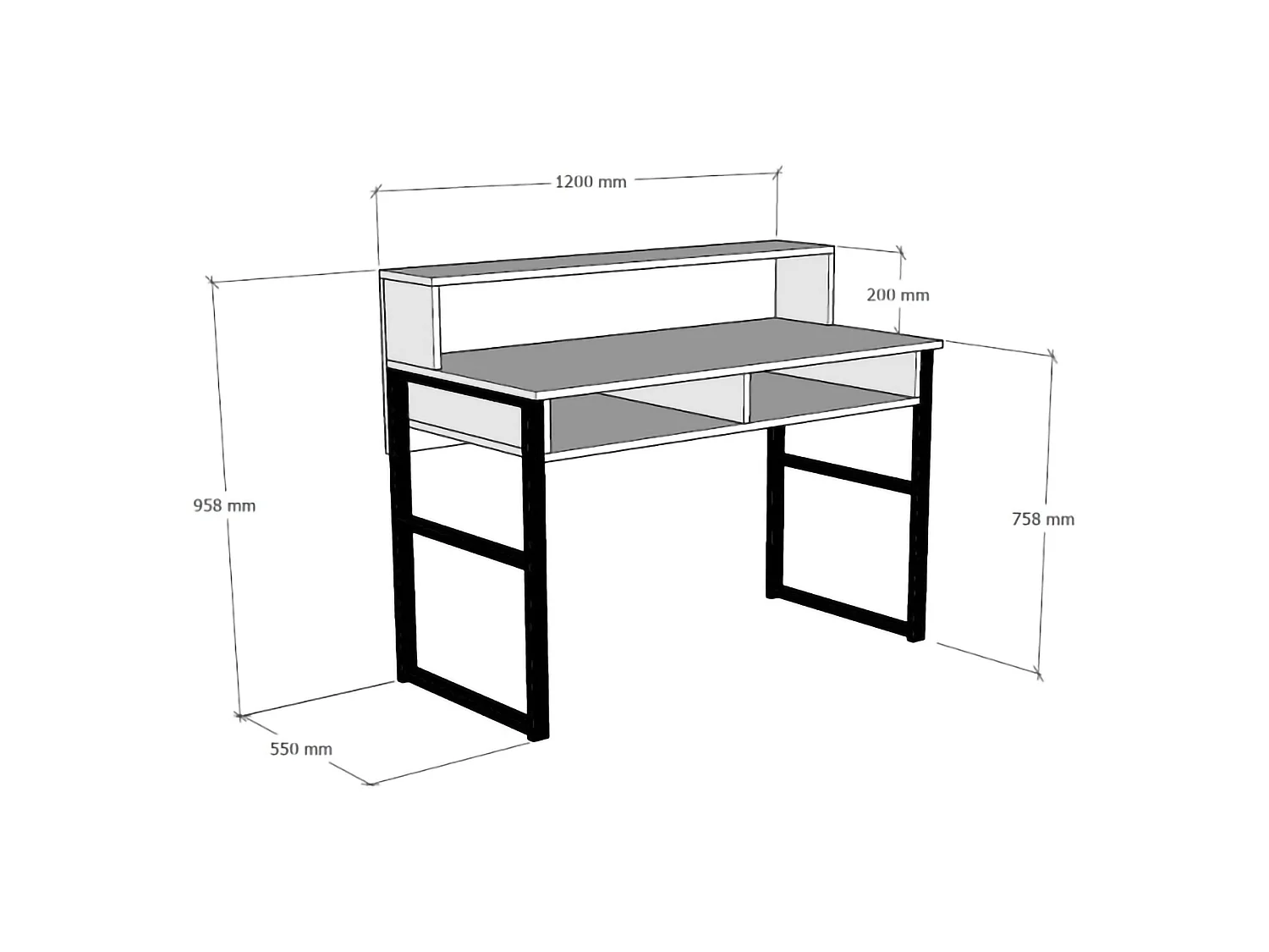 Bureau Tramonti, 4 étagères, 120x55x96h cm Noyer marron, 2 compartiments, Plateau marron