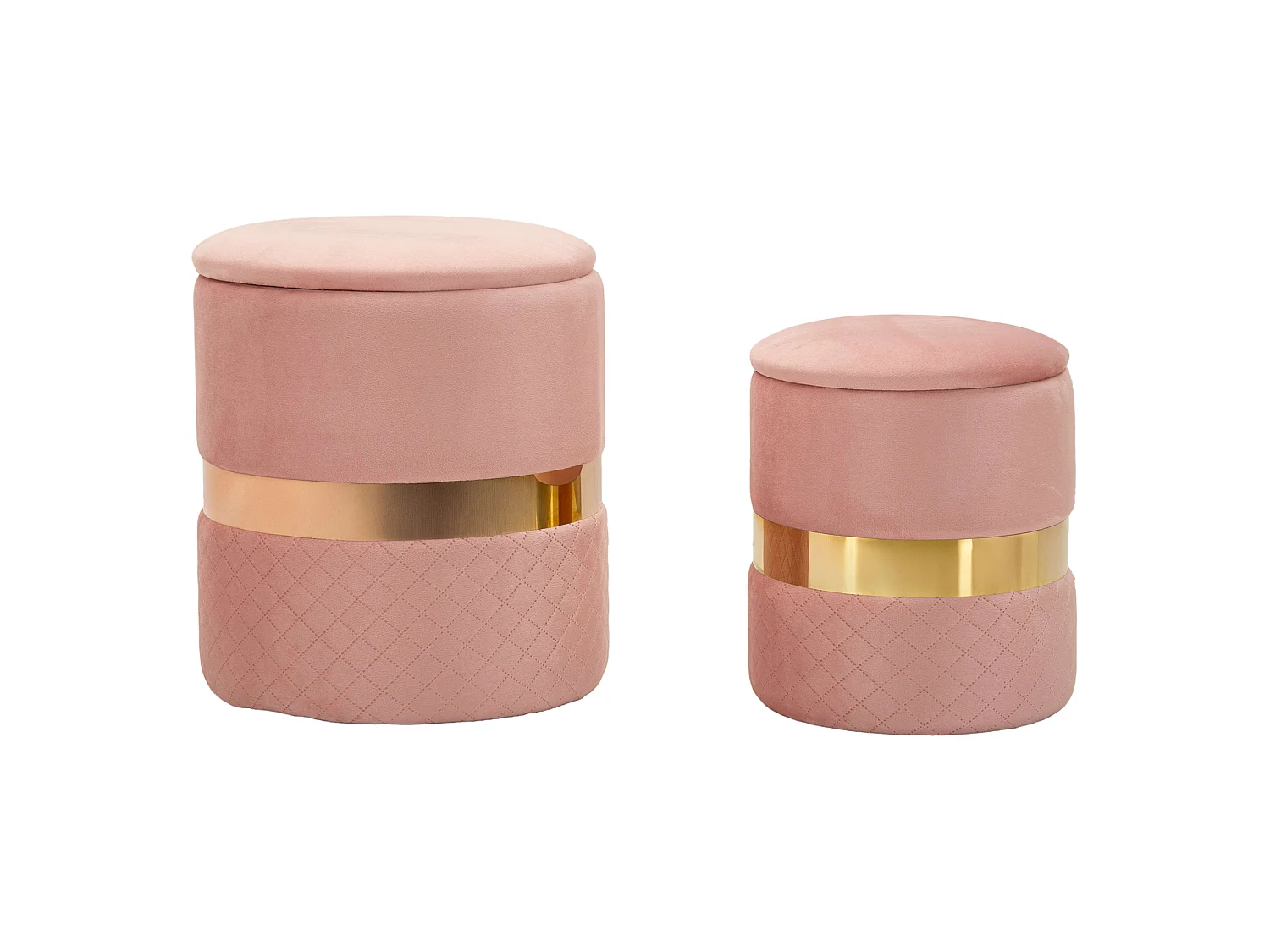 Poufs de rangement Maun, set de 2, 37x37x42h cm Rose, Forme Ronde, Structure couleur or