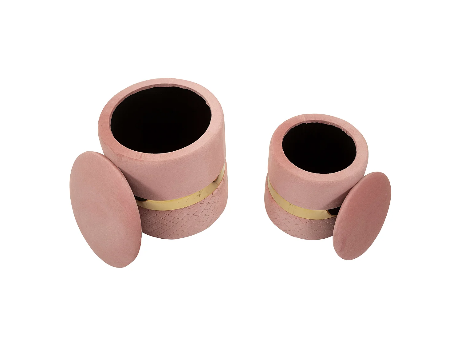 Poufs de rangement Maun, set de 2, 37x37x42h cm Rose, Forme Ronde, Structure couleur or