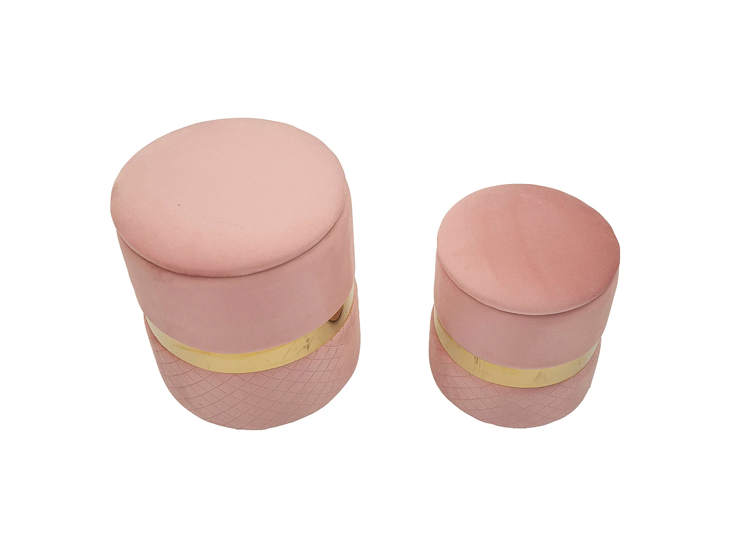 Poufs de rangement Maun, set de 2, 37x37x42h cm Rose, Forme Ronde, Structure couleur or