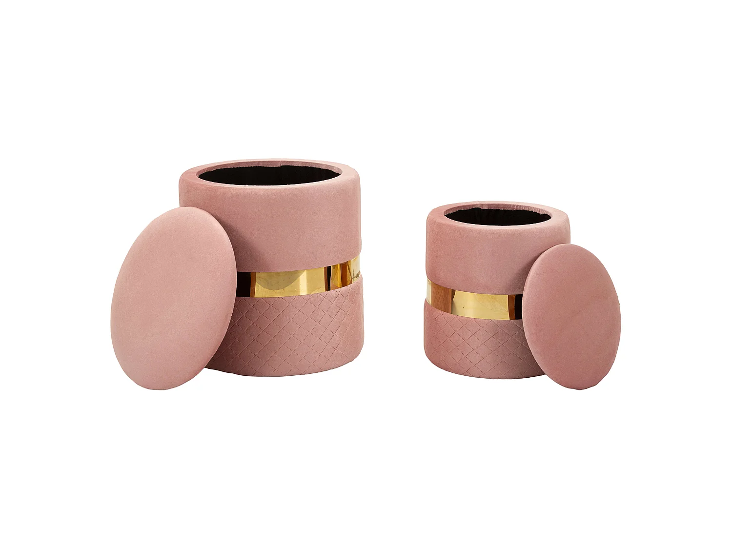 Poufs de rangement Maun, set de 2, 37x37x42h cm Rose, Forme Ronde, Structure couleur or