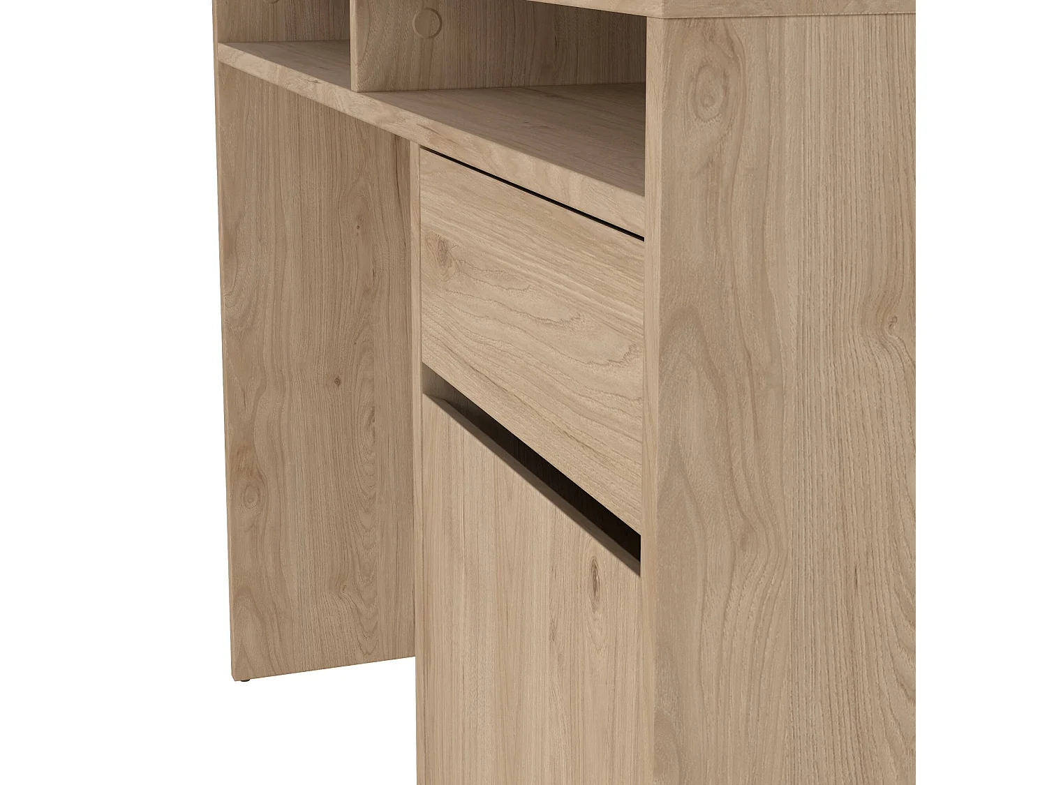 Bureau Abbadu, één lade, 110x48x77h cm eikenbruin, één deur, kleurverloop, eiken legplank