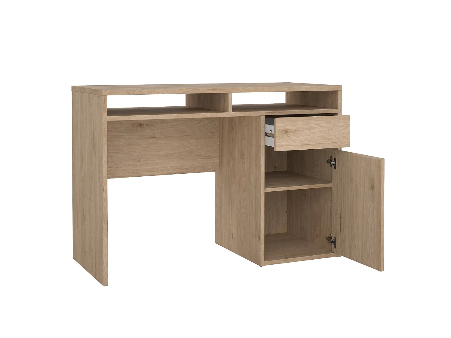 Bureau Abbadu, één lade, 110x48x77h cm eikenbruin, één deur, kleurverloop, eiken legplank