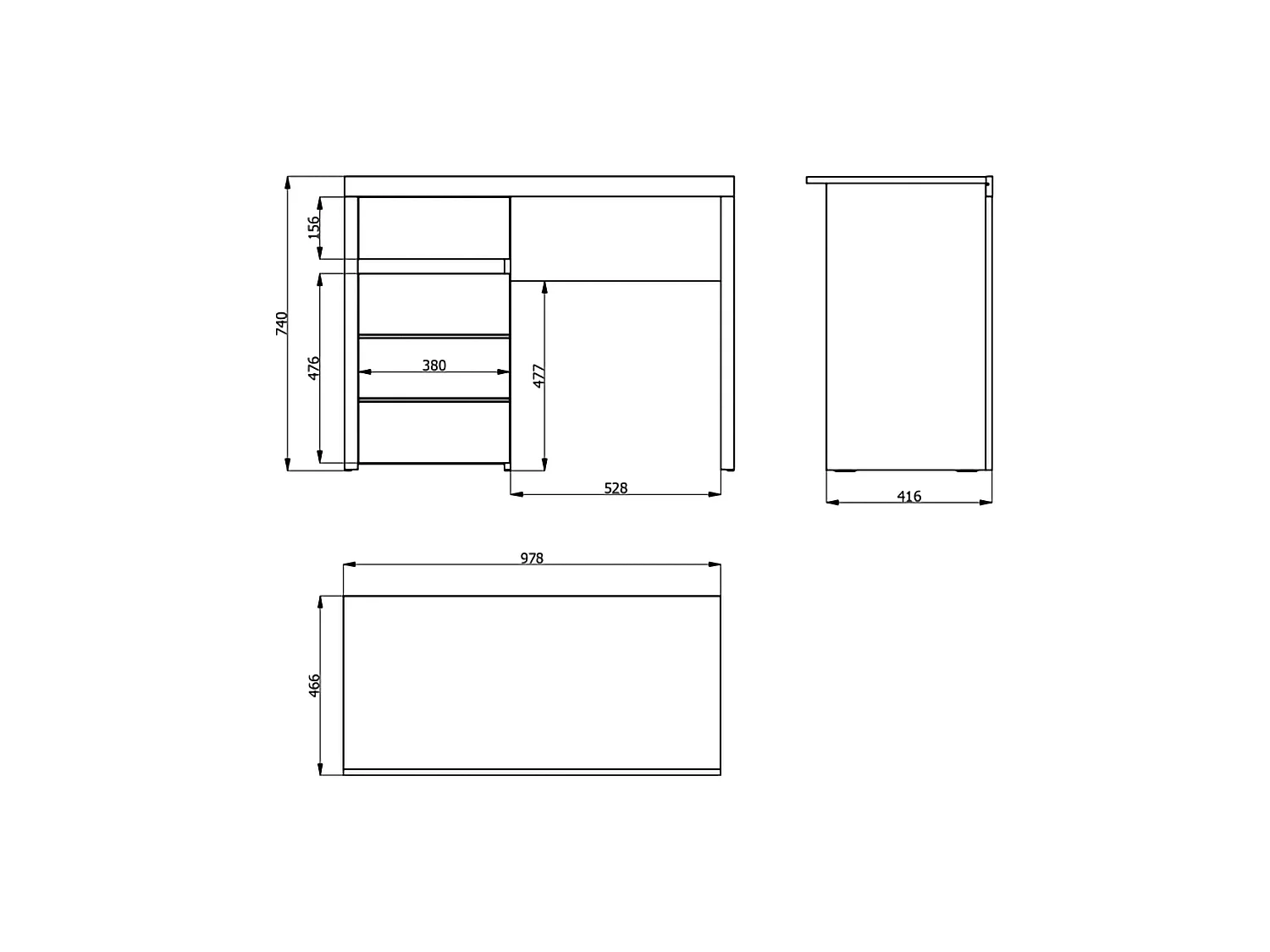 Étagère Anholt, un tiroir, 98x47x74h cm, Chêne Nœuds Marron, 2 étagères, une porte