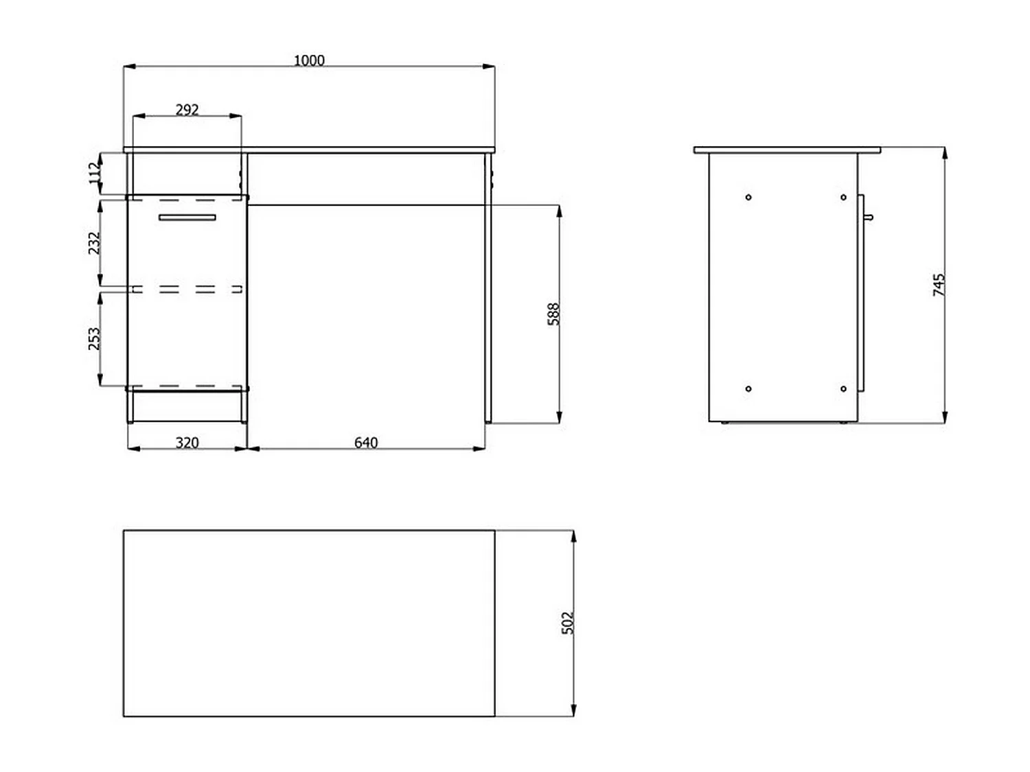Bureau Tiriolo, 2 étagères, 100x50x75 cm Chêne brun, 3 compartiments, 1 porte