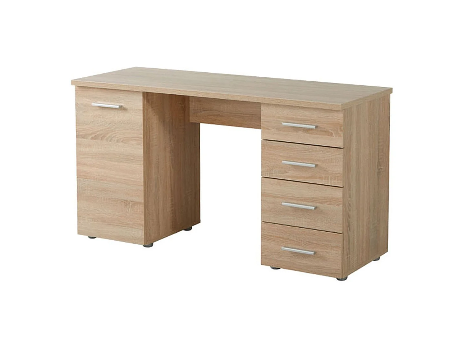 Bureau Flaminio, 2 Étagères, 135x50x76h cm Chêne Marron, 4 Tiroirs, 2 Compartiments