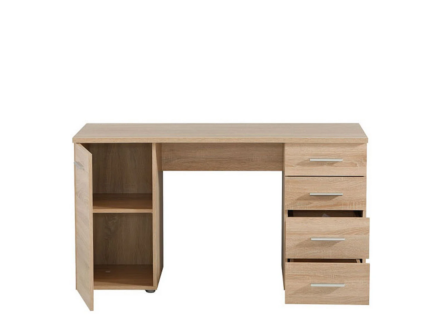 Bureau Flaminio, 2 Étagères, 135x50x76h cm Chêne Marron, 4 Tiroirs, 2 Compartiments