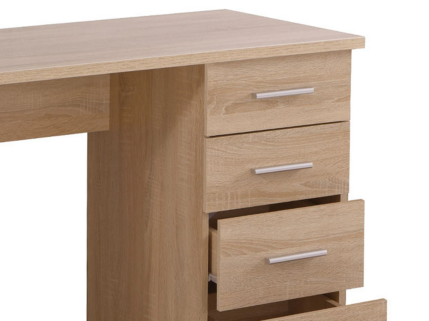 Bureau Flaminio, 2 Étagères, 135x50x76h cm Chêne Marron, 4 Tiroirs, 2 Compartiments