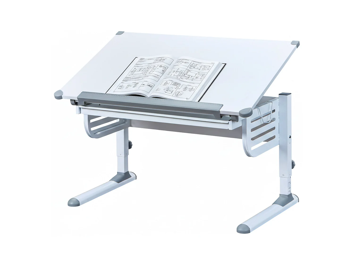 Escritorio Saiano, un estante, 110x55x68h cm Blanco, Reclinable, Tablero en madera melaminada