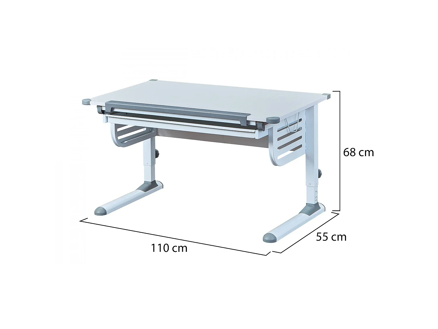 Escritorio Saiano, un estante, 110x55x68h cm Blanco, Reclinable, Tablero en madera melaminada