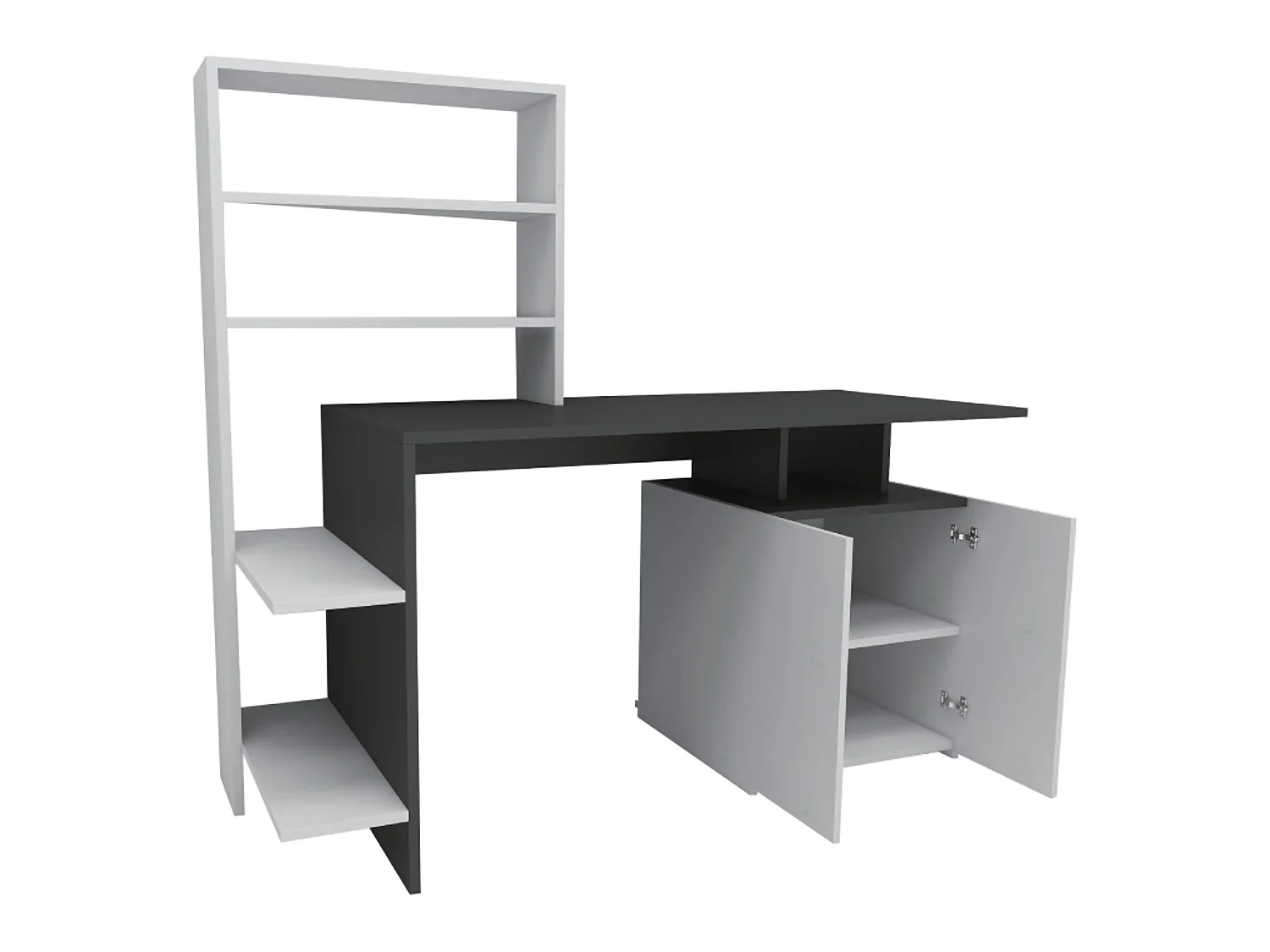 Scrivania Recco, 8 Ripiani, 146x60x74h cm Nero Antracite, 2 Ante, 7 Vani