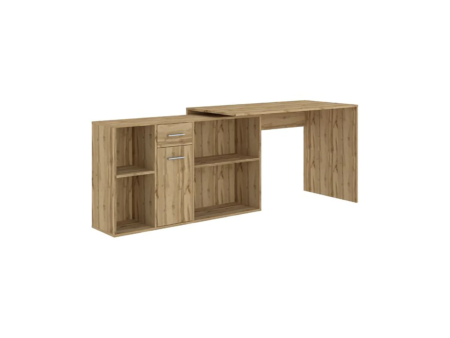 Bureau Linéaire, Modulable, 122x120x75h cm Chêne Nœuds Marron, Angulaire, un Tiroir