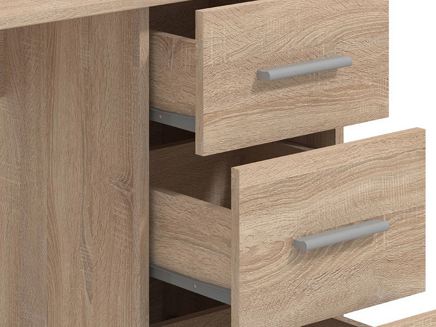Bureau Rifiano, un Plateau, 121x50x75h cm Chêne Marron, 3 Tiroirs, Poignées Incluses