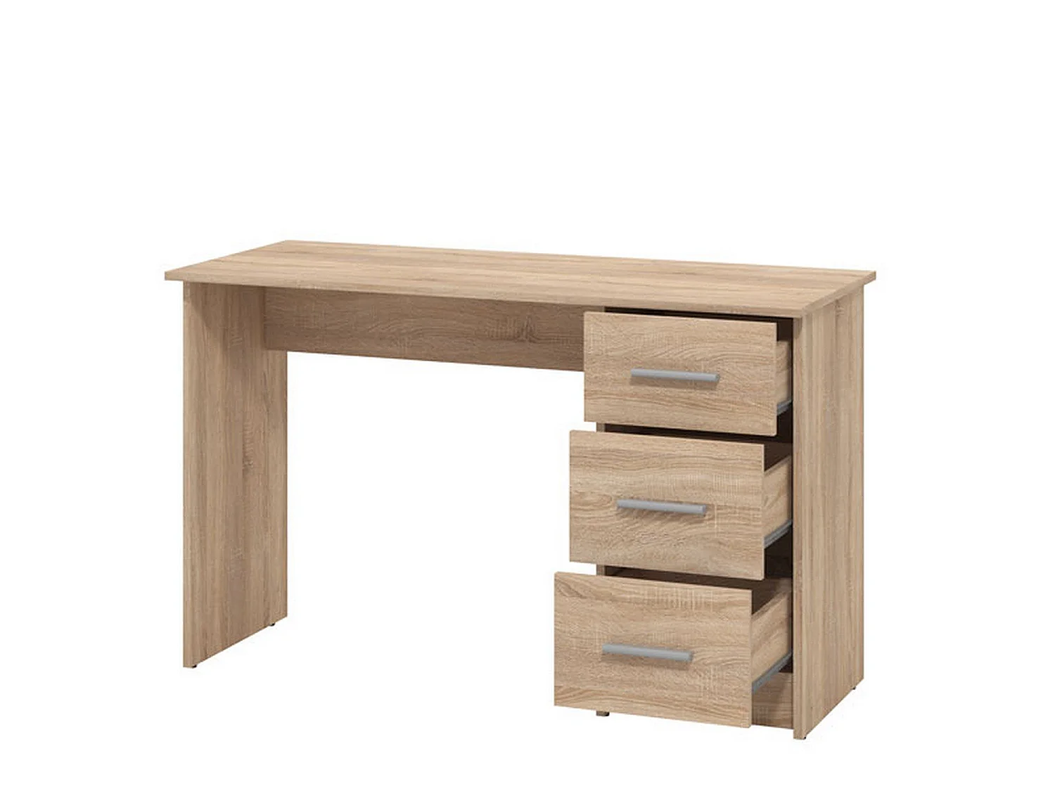 Bureau Rifiano, un Plateau, 121x50x75h cm Chêne Marron, 3 Tiroirs, Poignées Incluses