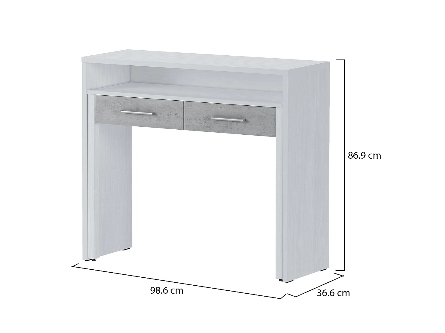 Bureau Opaglio, Modulable, 99x37x87h cm Blanc Béton, 2 Tiroirs, un Compartiment