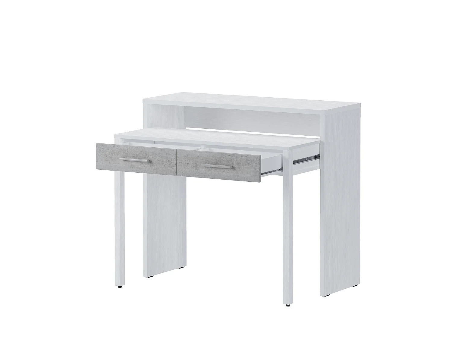Bureau Opaglio, Modulable, 99x37x87h cm Blanc Béton, 2 Tiroirs, un Compartiment