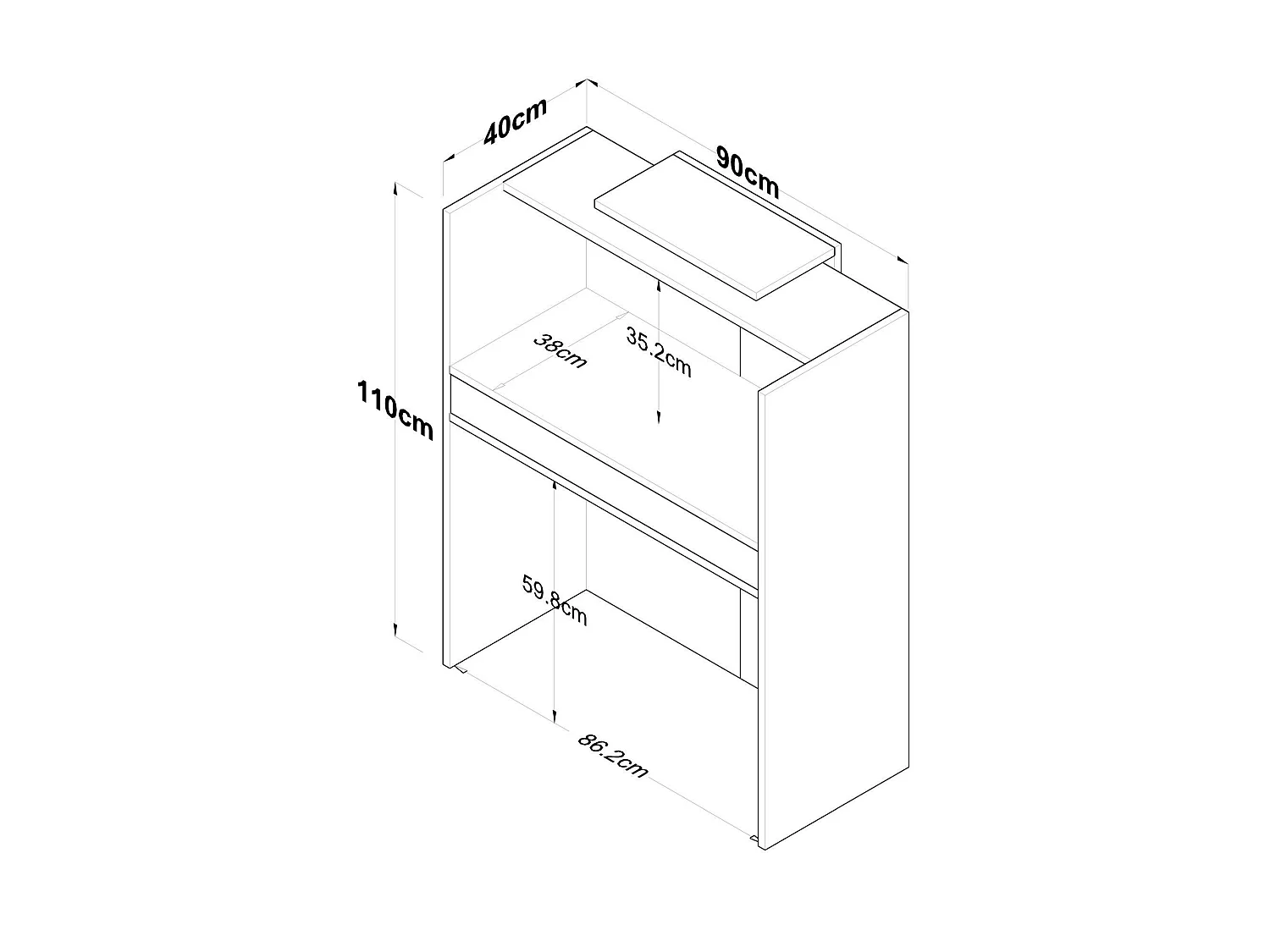 Bureau Mappano, 1 legplank, 90x40x110h cm notenbruin, 1 lade, kleurverloop: legplank in notentint