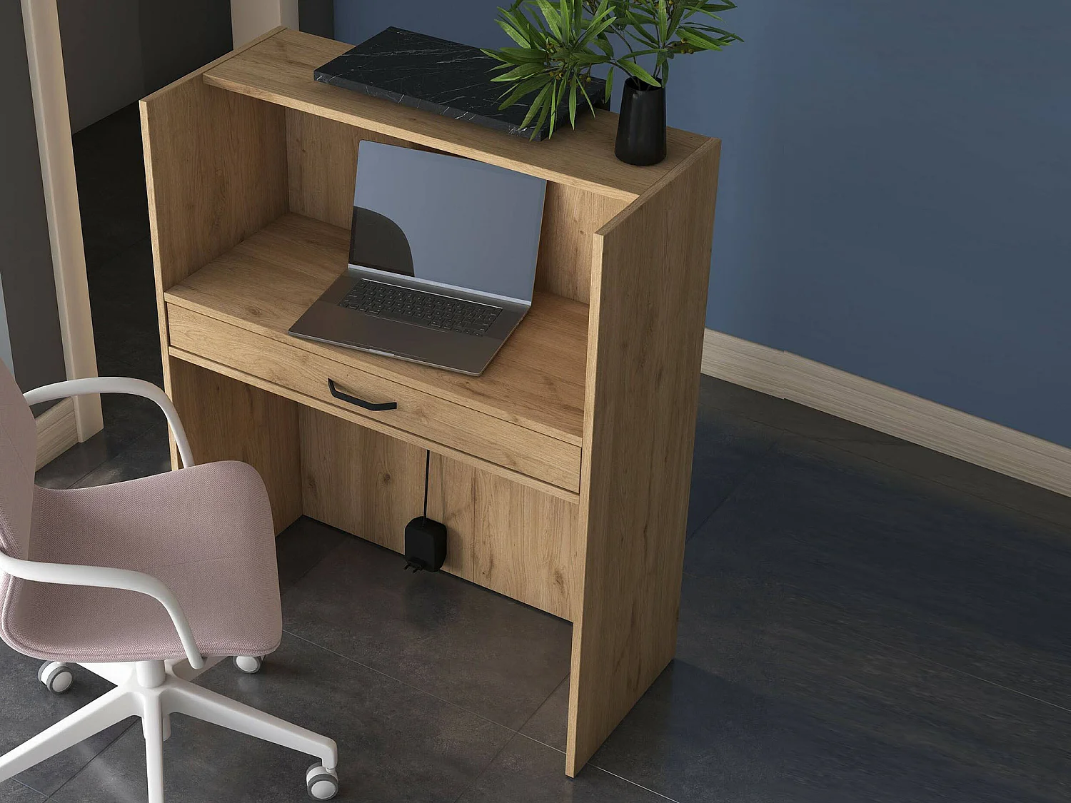 Bureau Mappano, 1 legplank, 90x40x110h cm notenbruin, 1 lade, kleurverloop: legplank in notentint