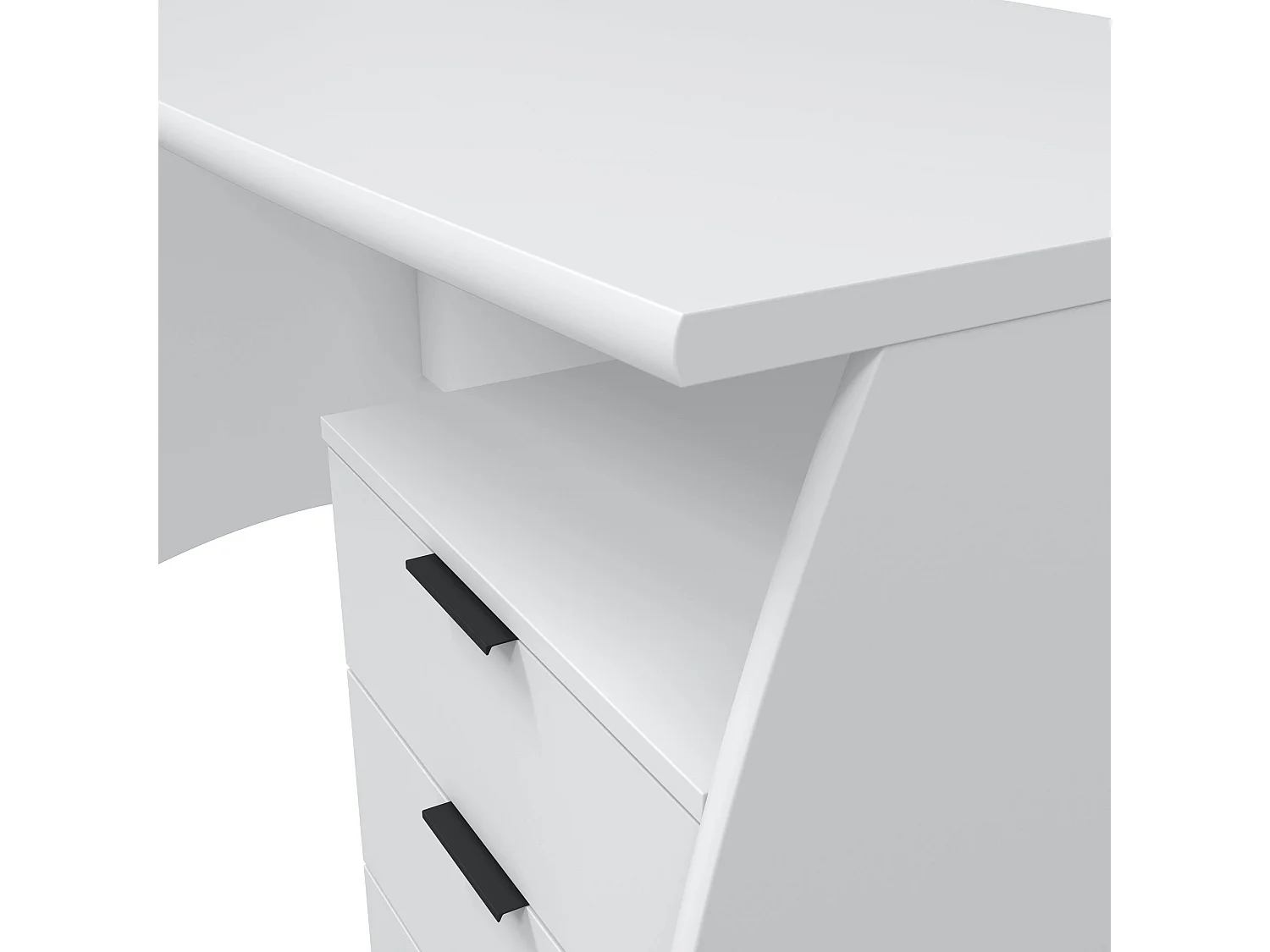 Table Azziz, 3 tiroirs, 136x67x72h cm Blanc Mat, une Étagère, Nuance de Couleur Mat