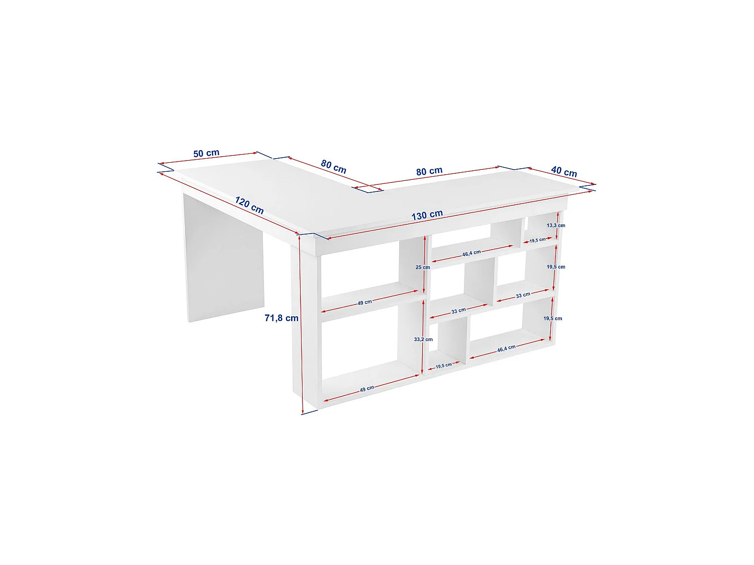Scrivania Patti, Angolare, 130x120x72h cm Nero Antracite, 6 Ripiani, Supporta Fino a 60 kg
