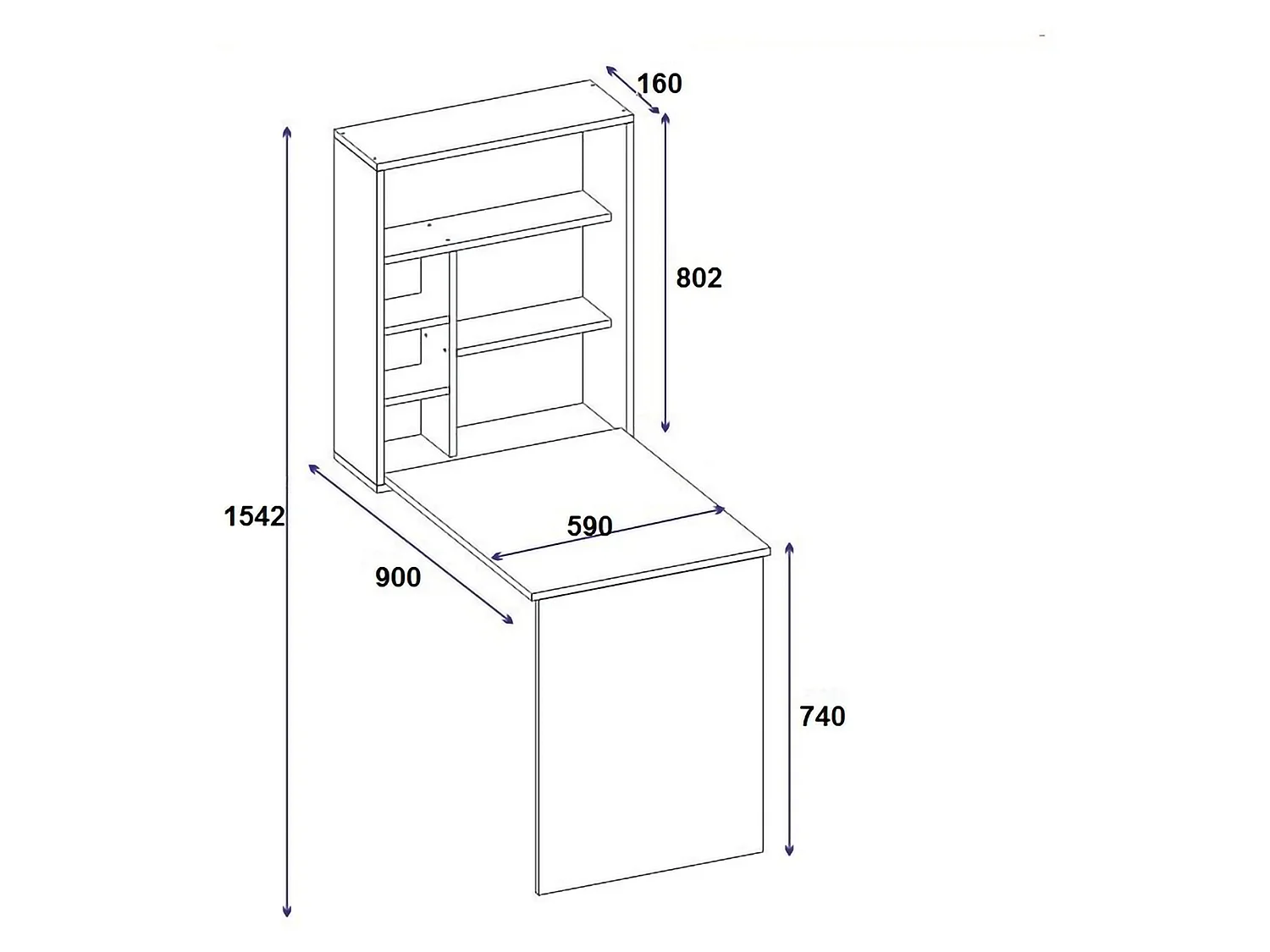 Scrivania Veglio, 5 Ripiani, 59x90x74h cm Marrone, 6 Vani, con Libreria
