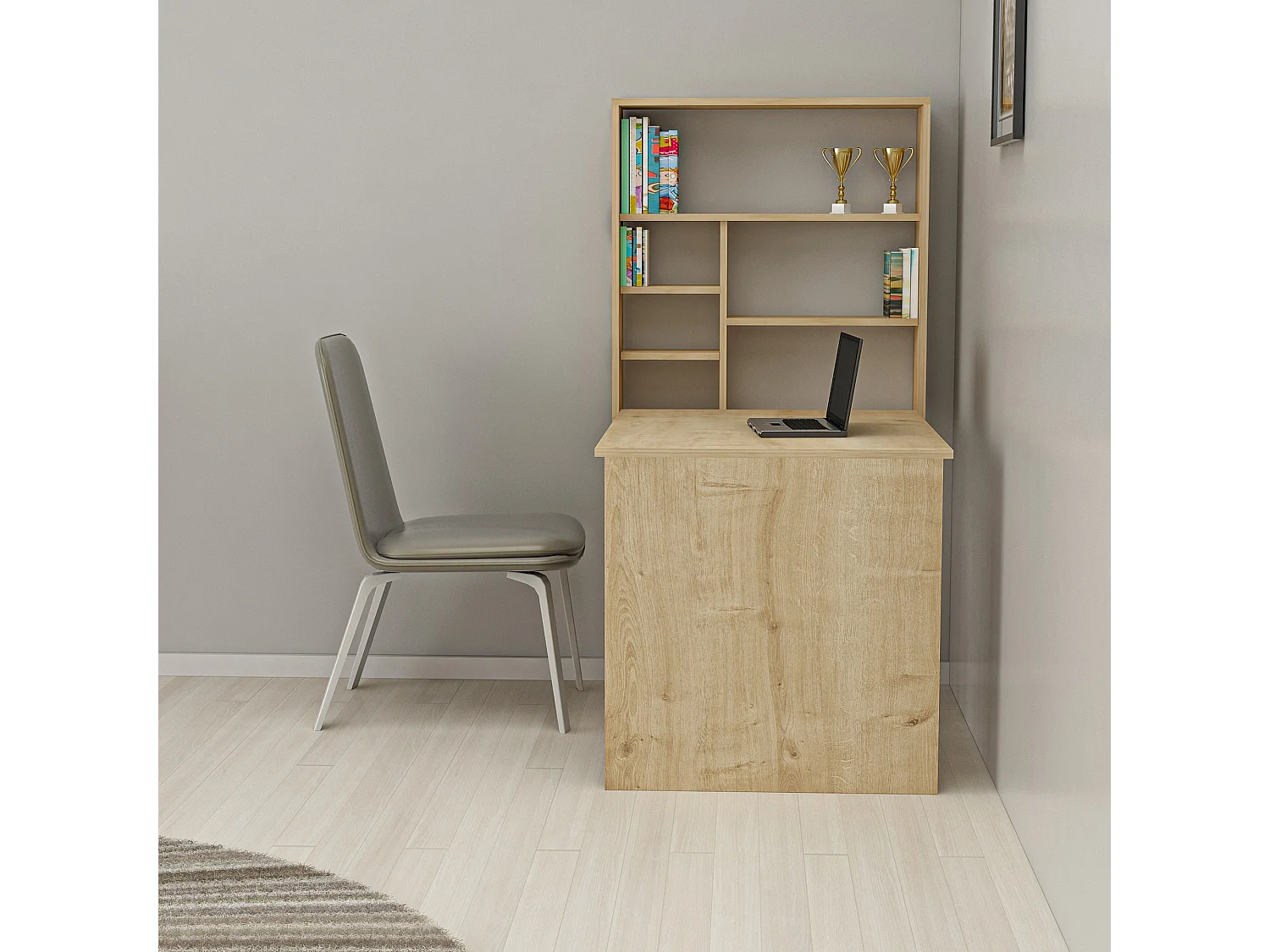 Scrivania Veglio, 5 Ripiani, 59x90x74h cm Marrone, 6 Vani, con Libreria