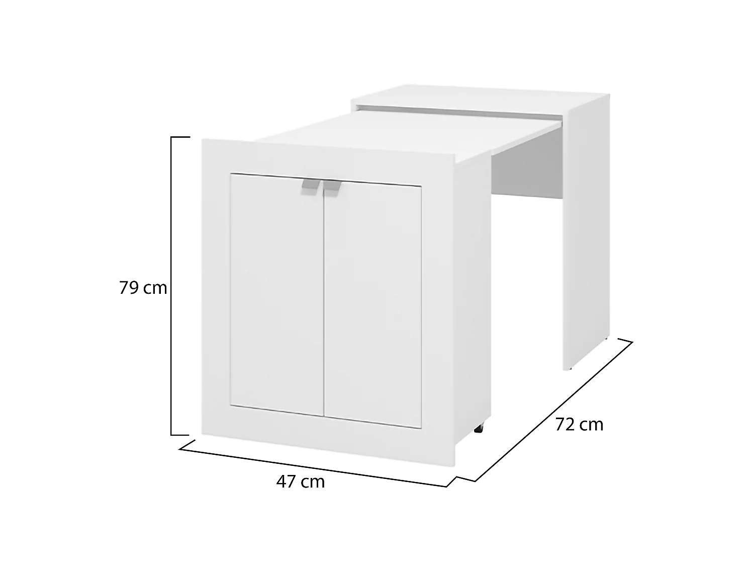 Chevet Keylon, 2 Étagères, 72x47x79h cm Blanc Mat, 2 Portes, Armoire Multiusage Repliable