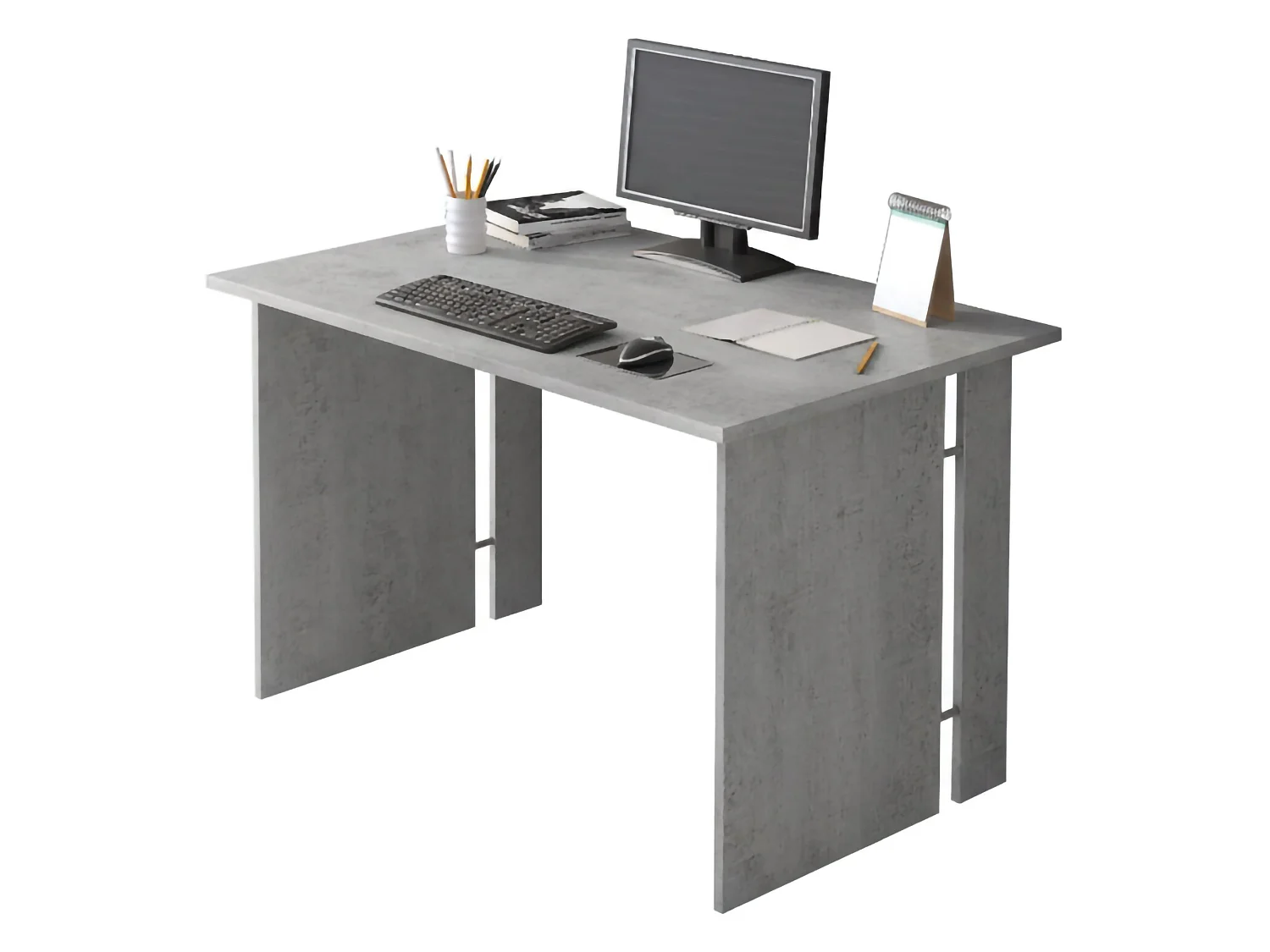 Bureau Ullano, Modulable, 119x78x75h cm Gris Ciment, Passages de câbles, Plateau Gris