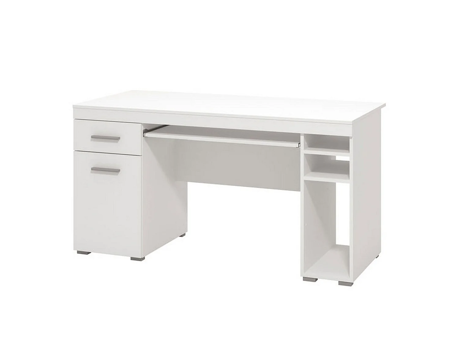 Bureau Massafra, un Tiroir, 145x66x76h cm Blanc Mat, 5 Étagères, Une Porte
