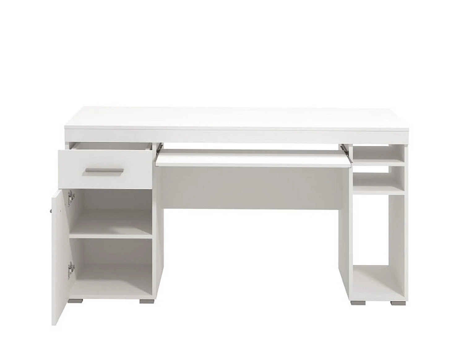 Bureau Massafra, un Tiroir, 145x66x76h cm Blanc Mat, 5 Étagères, Une Porte