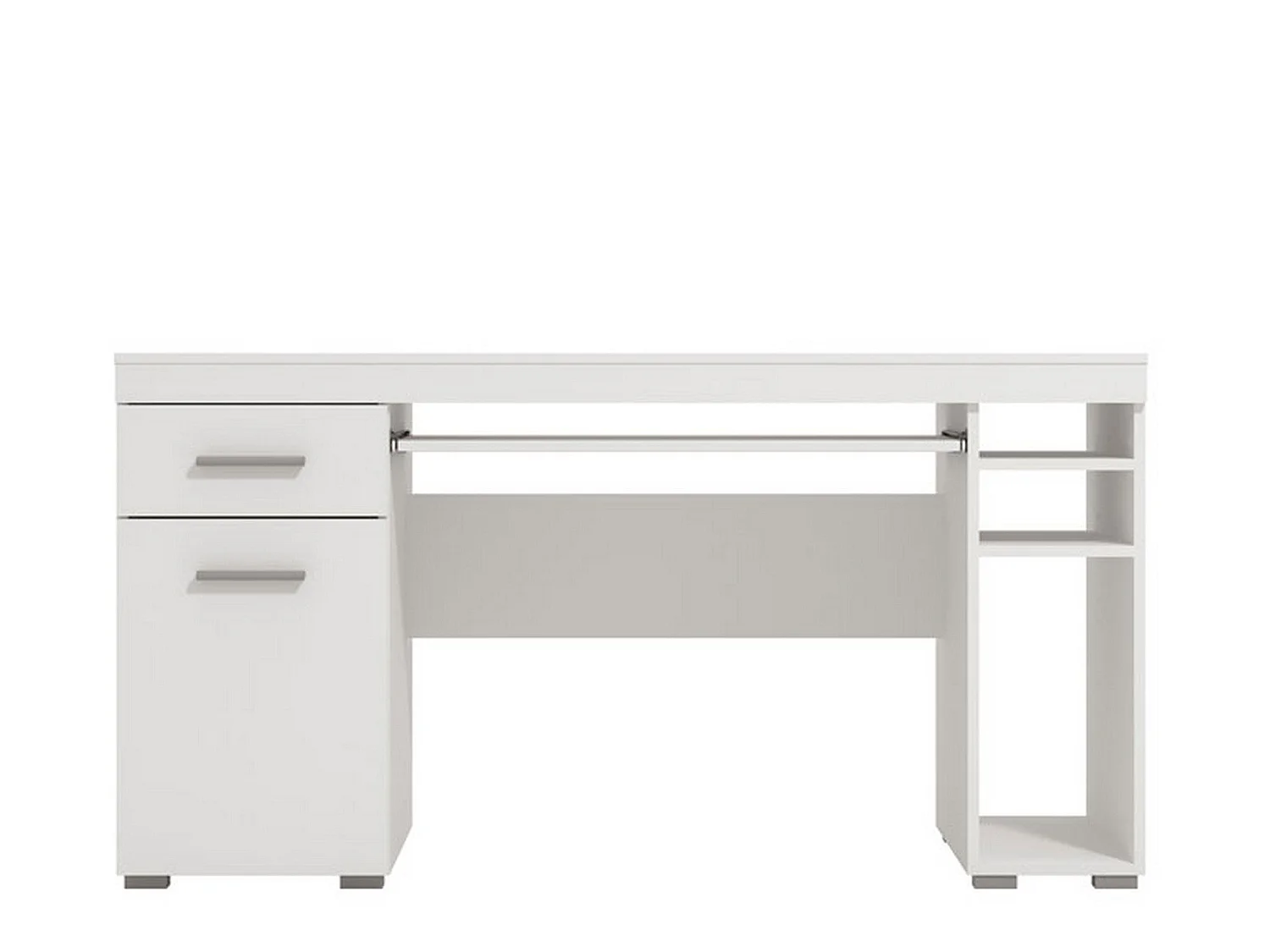 Bureau Massafra, un Tiroir, 145x66x76h cm Blanc Mat, 5 Étagères, Une Porte