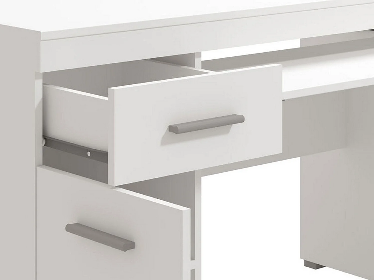 Bureau Massafra, un Tiroir, 145x66x76h cm Blanc Mat, 5 Étagères, Une Porte