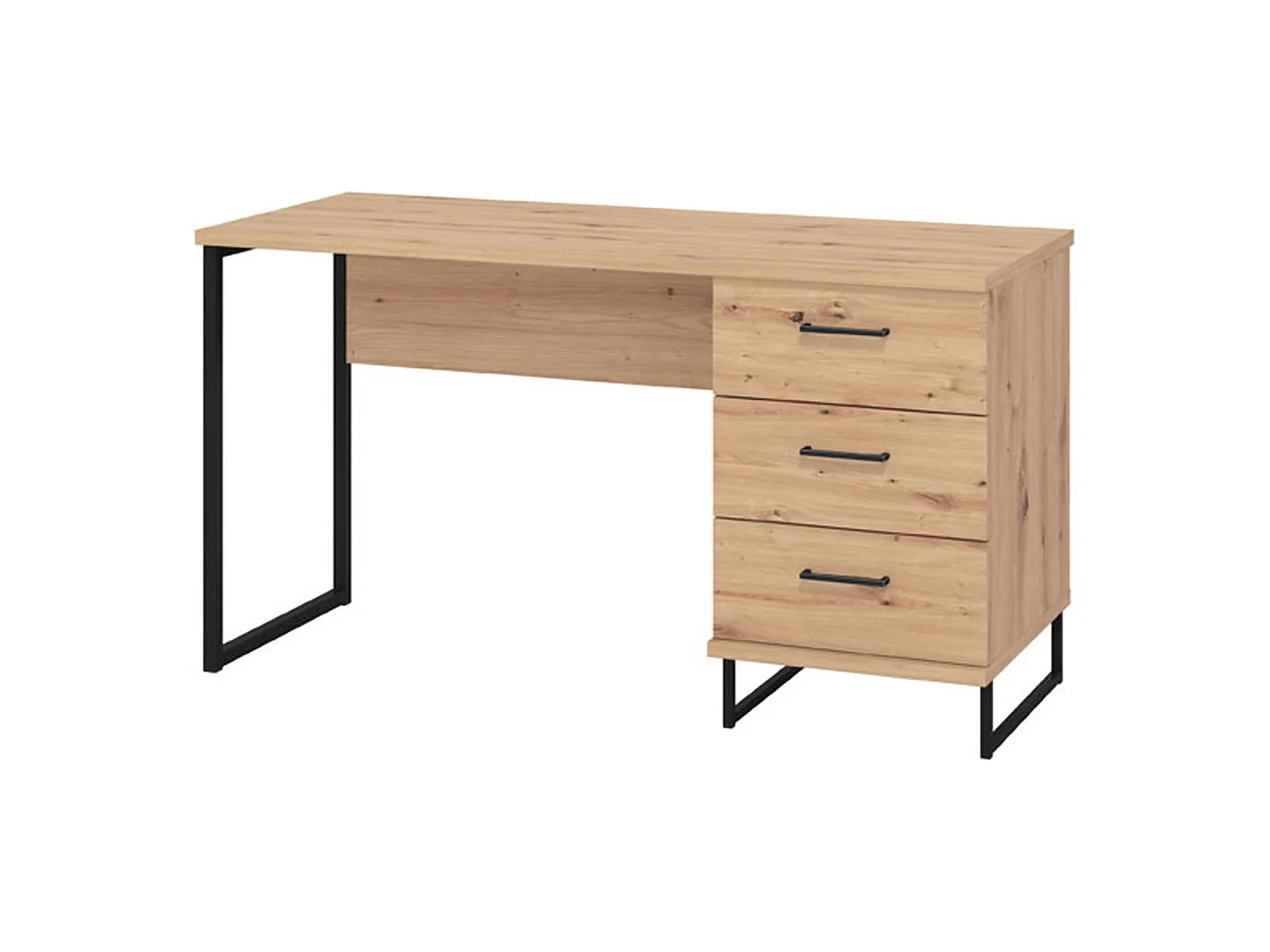Bureau Ponza, un plateau, 138x56x75h cm Chêne Marron Nœuds, 3 tiroirs, poignées incluses
