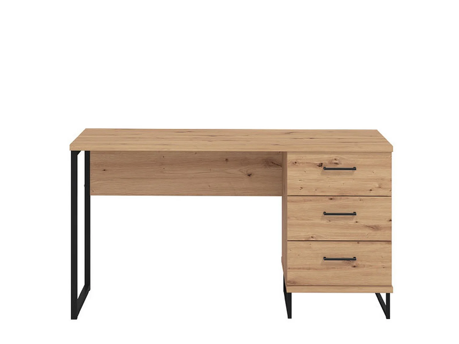 Bureau Ponza, un plateau, 138x56x75h cm Chêne Marron Nœuds, 3 tiroirs, poignées incluses
