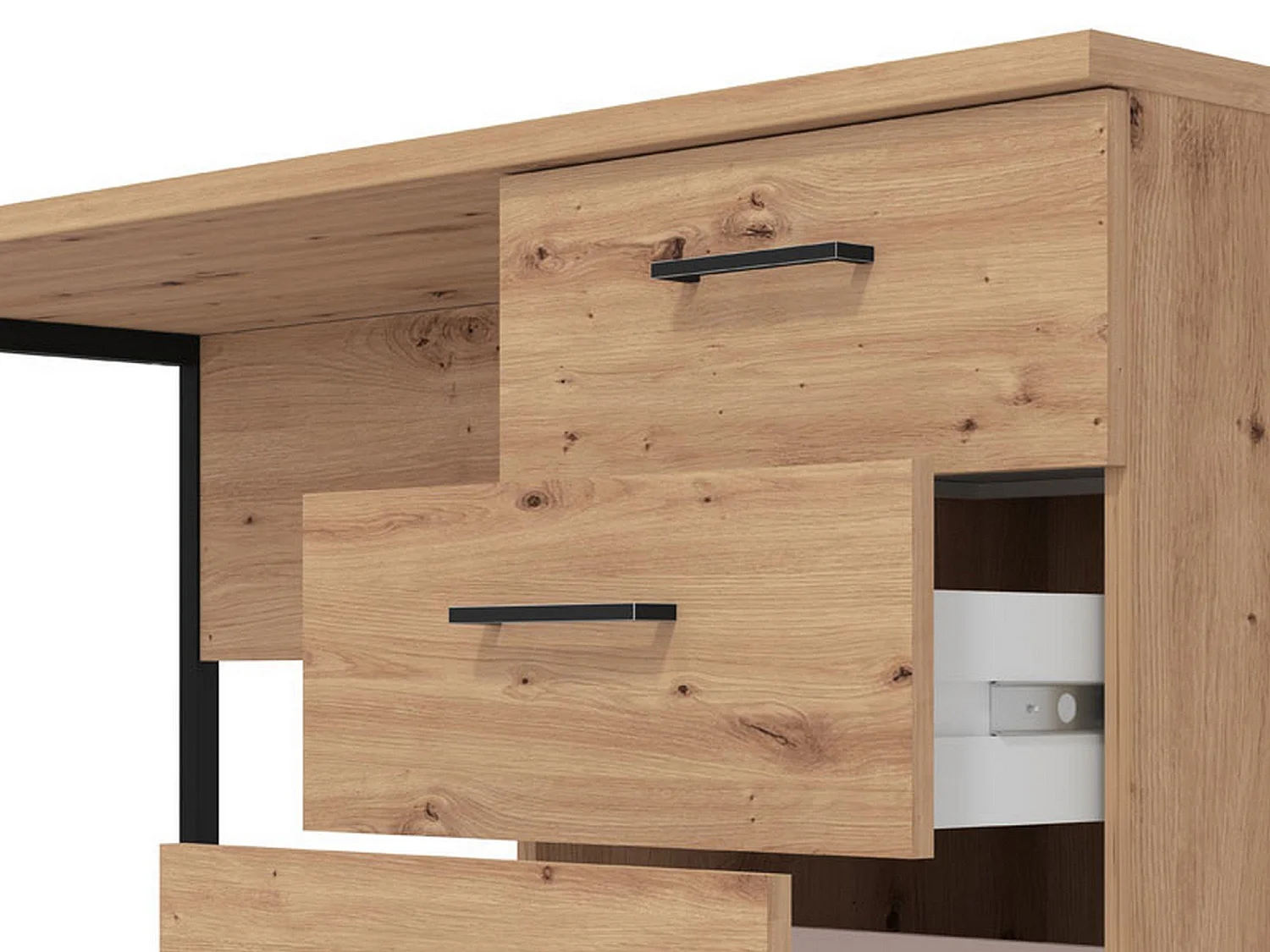 Bureau Ponza, un plateau, 138x56x75h cm Chêne Marron Nœuds, 3 tiroirs, poignées incluses
